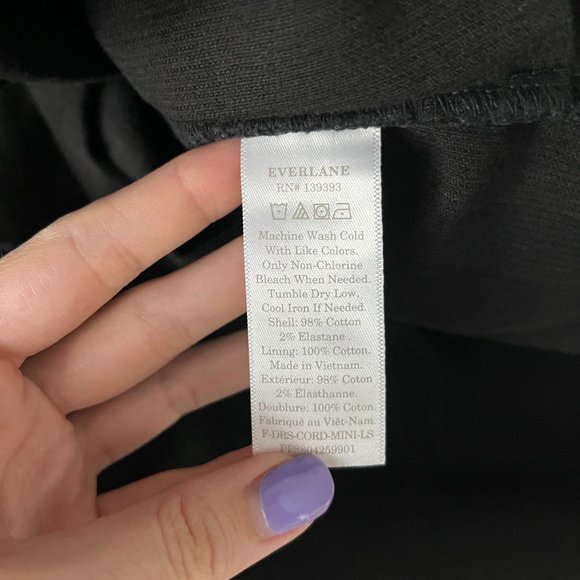 Everlane The Corduroy Black Puff Sleeve Cotton Blend Babydoll Mini Dress Medium - Picture 12 of 12